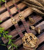 Gold plated ruby green laxmi haram set