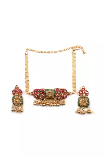 Ruby green kemp chokar set