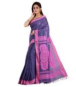 Grey and Pink Woven Pure Cotton Baluchari Organic handloom Saree with blouse