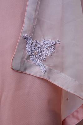 Stitched Peach Modal Satin Kurta Set with Kashida Work and Organza Dupatta 3