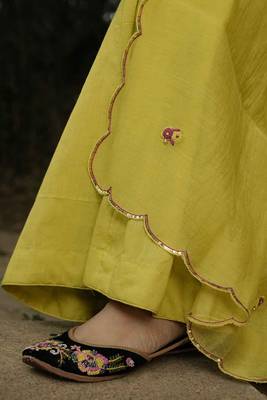 Stitched Dark Yellow Mul Cotton Anarkali Ensemble with Hand-Embroidered Details 4