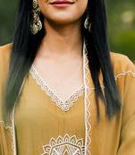 Stitched Mustard Yellow Embroidered Three-Piece Suit Set in Italian Cotton