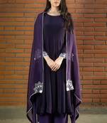 Stitched Violet Purple Aari Embroidered Three-Piece Anarkali Suit Set