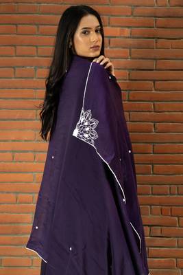 Stitched Violet Purple Aari Embroidered Three-Piece Anarkali Suit Set 3