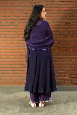 Stitched Violet Purple Aari Embroidered Three-Piece Anarkali Suit Set 4