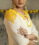 Stitched Ivory Organza Kurta Set with Modal Satin Pants and Subtle Hand Embroidery