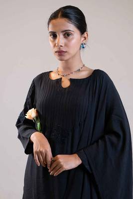 Stitched Black Kurta Set in Premium Linen Crepe with Hand Embroidery and Matching Dupatta 1