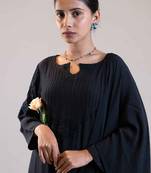 Stitched Black Kurta Set in Premium Linen Crepe with Hand Embroidery and Matching Dupatta