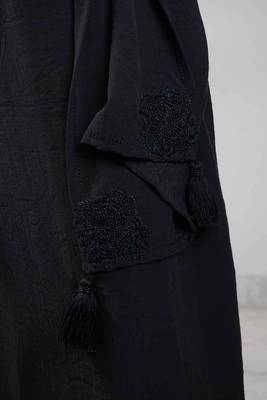 Stitched Black Kurta Set in Premium Linen Crepe with Hand Embroidery and Matching Dupatta 4