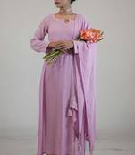 Stitched Pink Kurta Set in Premium Linen Crepe with Hand Embroidery and Matching Dupatta