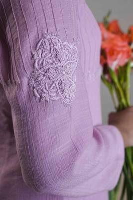 Stitched Pink Kurta Set in Premium Linen Crepe with Hand Embroidery and Matching Dupatta 3