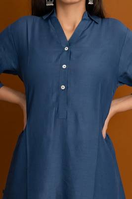 Prussian blue,plain,linen cotton, formal/casual co-ord set 1