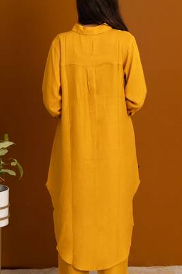 Mustard yellow, plain, linen, casual wear, co-ord set 4