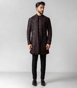 Oreo brown embroidered satin achkan set