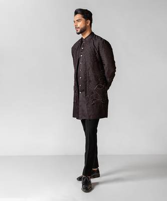 Oreo brown embroidered satin achkan set 3