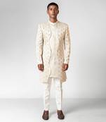 Ivory embroidered satin achkan set