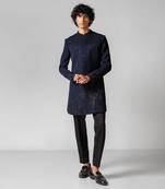 Navy blue embroidered lycra achkan set