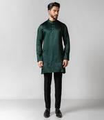 Verdant green embroidered satin kurta set