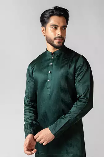 Verdant green embroidered satin kurta set
