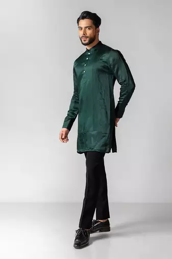 Verdant green embroidered satin kurta set