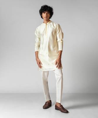 Ivory embroidered satin kurta set 1