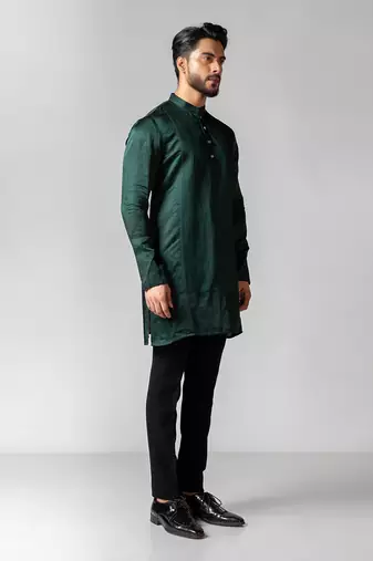 Verdant green embroidered satin kurta set