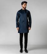 Navy blue embroidered satin kurta set
