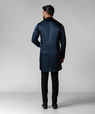 Navy blue embroidered satin kurta set 3
