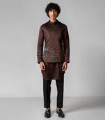Coco brown embroidered satin kurta jacket set