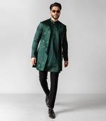 Verdant green embroidered satin kurta jacket set