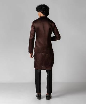 Coco brown embroidered satin kurta jacket set 5