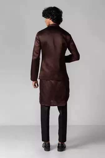 Coco brown embroidered satin kurta jacket set