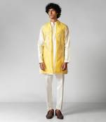 Paris daisy yellow embroidered satin kurta jacket set