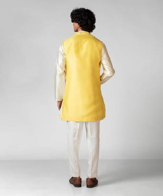 Paris daisy yellow embroidered satin kurta jacket set 4