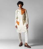 Tangy orange embroidered satin kurta jacket set