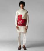 Ruby red embroidered satin kurta jacket set