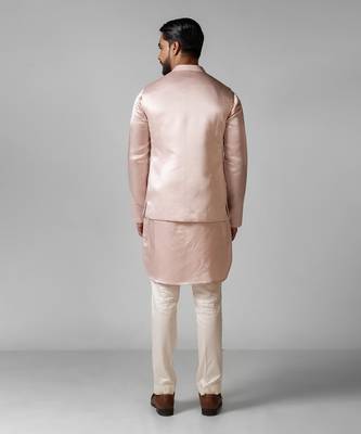 Rose pink embroidered satin kurta jacket set 5