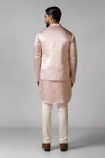Rose pink embroidered satin kurta jacket set