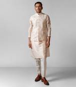 Pastel pink embroidered satin kurta jacket set