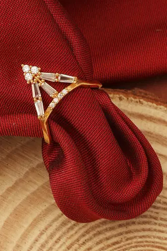 Gold-plated american diamond-studded vanki ring