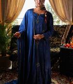 Stitched Luxurious Royal Aneek Blue Suit Set in Tabby Silk with Hand-Embroidered Zari Work