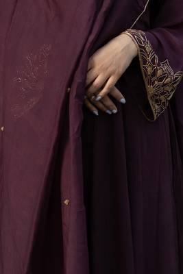 Aari Embroidered Wine Coloured Anarkali Set Stitched  4