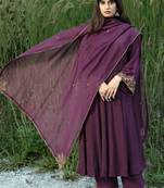 Aari Embroidered Wine Coloured Anarkali Set Stitched 