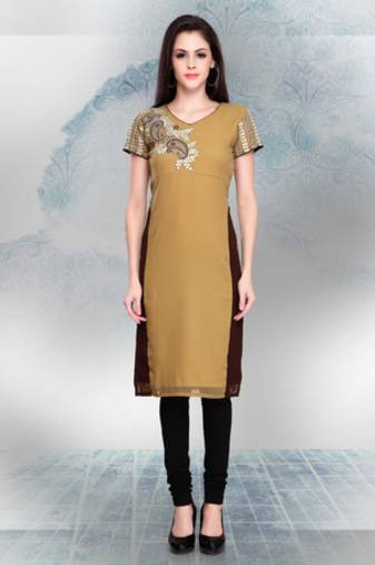 Light Brown Georgette Embroidered Kurti