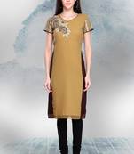Light Brown Georgette Embroidered Kurti