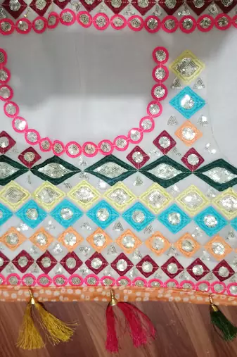 Splendid White Sequins Embroidered Georgette Holi Special Lehenga