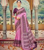 Pretty Dhola Tesar Velvet Silk With Self Weaving Saree With Tessles