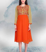Beige and Orange Georgette Embroidered Tunic