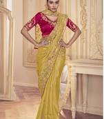 Yellow Embroidered Ice Georgette Party Wear Saree With Blouse Fabric