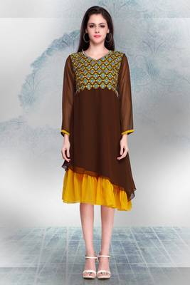 Brown Georgette Embroidered Fancy Tunic 1